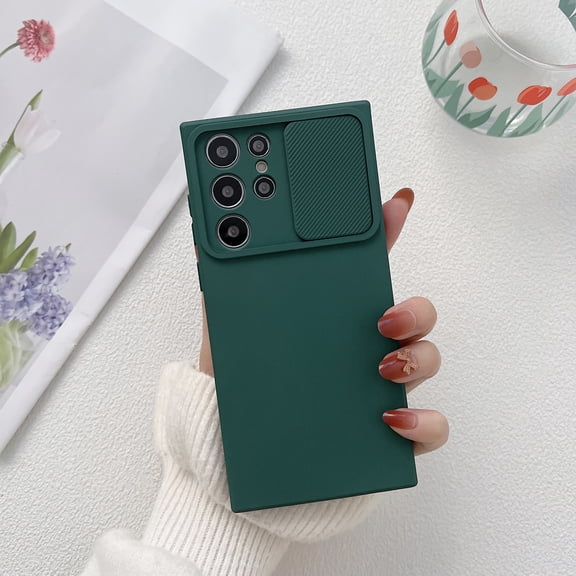 Allytech Solid Color Phone Case Designed for Samsung Galaxy S25 Ultra, [Sliding Lens Cover] [Full Camera Protection] Shockproof Soft TPU Ultra Thin & Lightweight Fashion Case for Women Men - Darkgreen