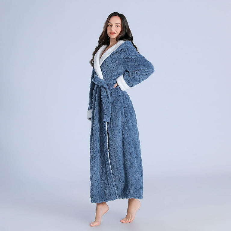Ladies Dressing Gowns Fluffy,Hooded Long Nightgowns for Women UK Fleece  Robes Belted Full Length Bathrobes with Pockets Super Soft Plush Velvet  Flannel Pyjamas Winter Teddy Loungewear 