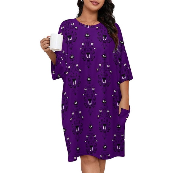 Haunted Mansion Dark Purple Sleepshirts For Sleeping Travels Loose Sleepdress Pajama Dress Soft Nightdress Sleepwear