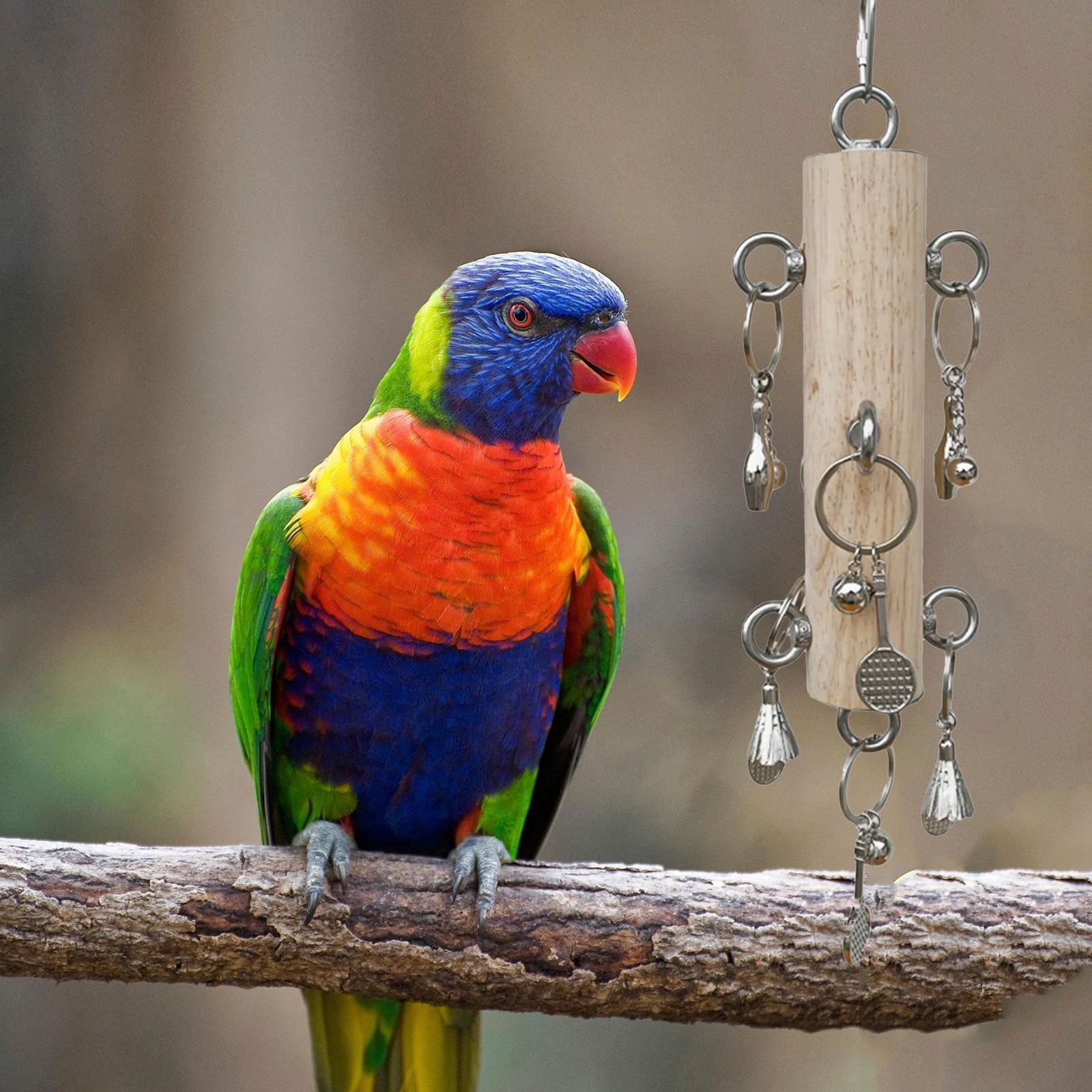 Bird Tearing Puzzle Toy Bird Cage Chewing Toy Perch with Metal Rings for Small Bird Birdcage Enrich Toy