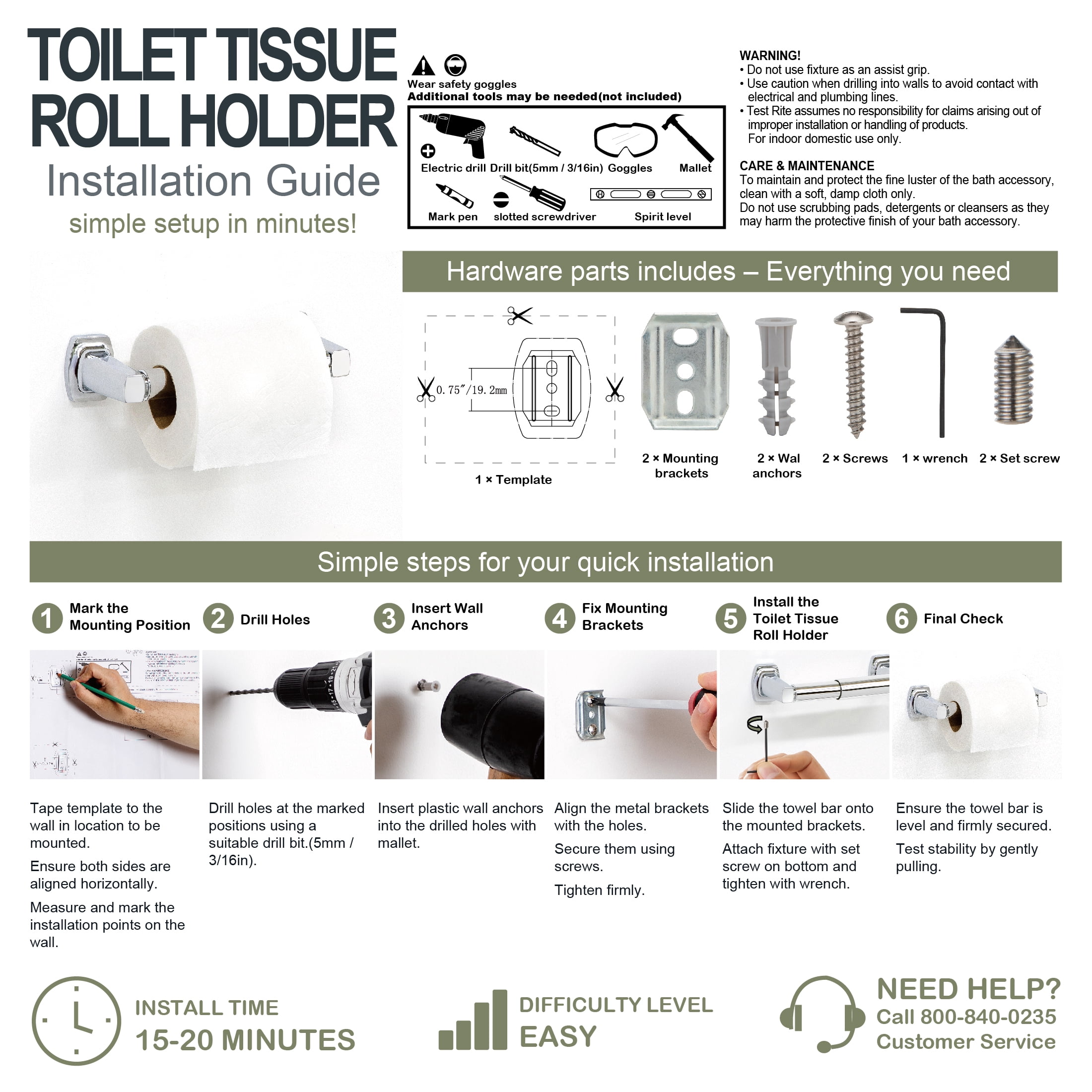 Mainstays Chrome Wall-Mounted Toilet Paper Holder with Hardware