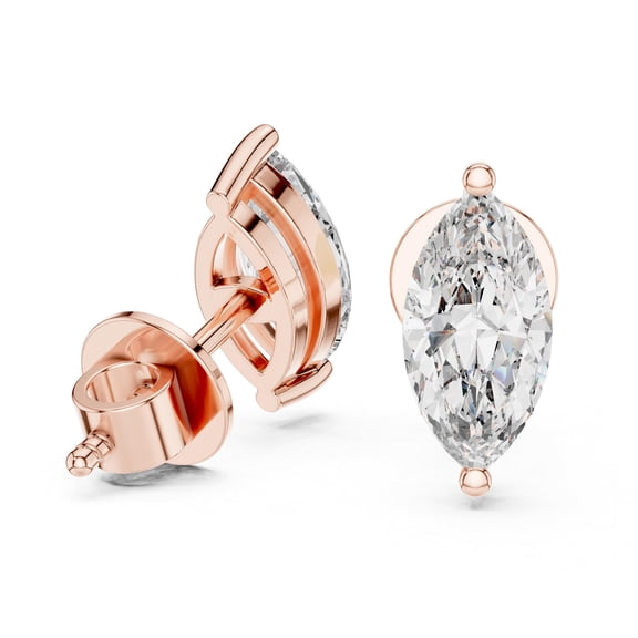 Diamond Stud Earrings Solid 925 Sterling Silver 14K Rose Gold Plated Platded Screw Back Basket Jewellery Gift For Women's