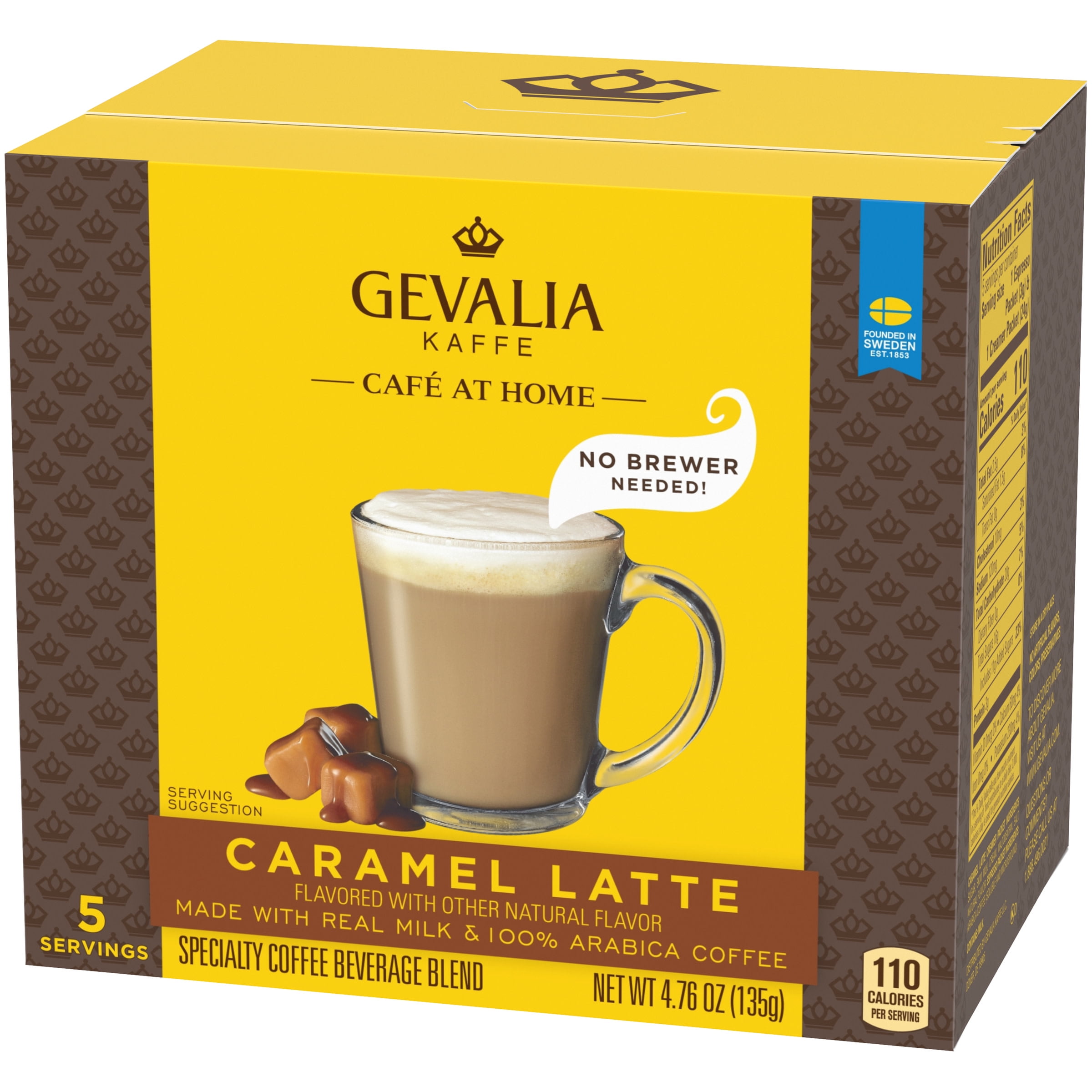 Gevalia Cafe at Home Caramel Latte Instant Coffee Specialty Beverage Blend Kit, 5 ct Box