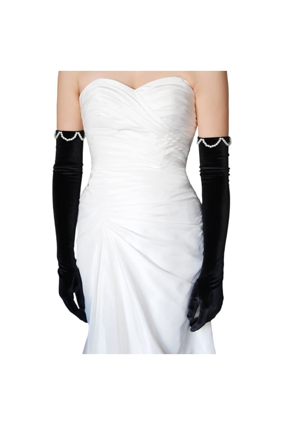 French Artificial Pearls Cuffs Gloves Velvet Long Sleeves Arm Gloves for Evening Party and Stage Perfomrances Wear