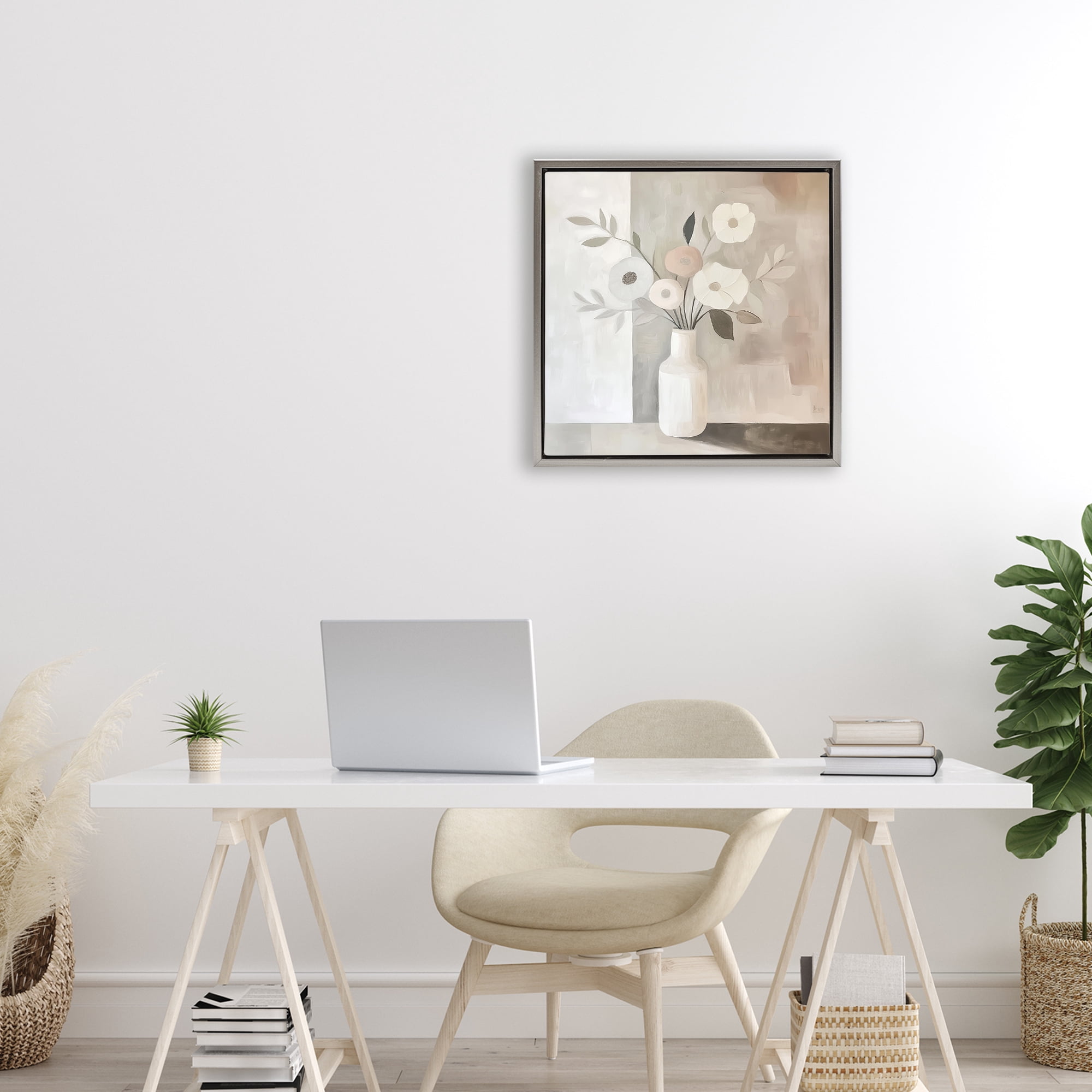 Stupell Industries Minimalist Muted Flower Vase Gray Framed Floater Canvas Wall Art, design by Heidi Kuntz