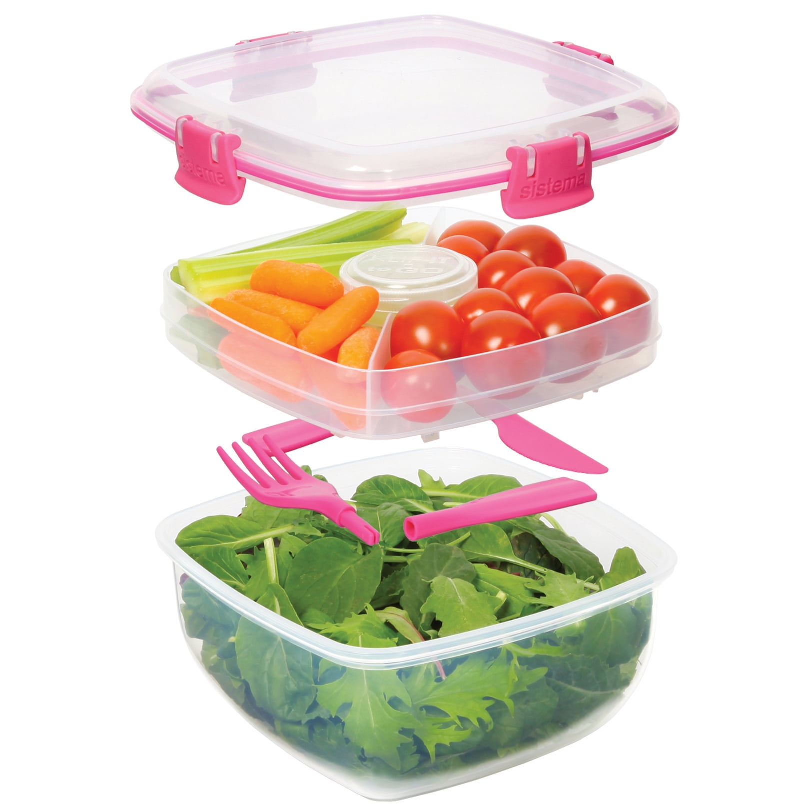 Sistema Salad To Go 1.1L Lunch Box Food Container with Removeable Tray & Cutlery 