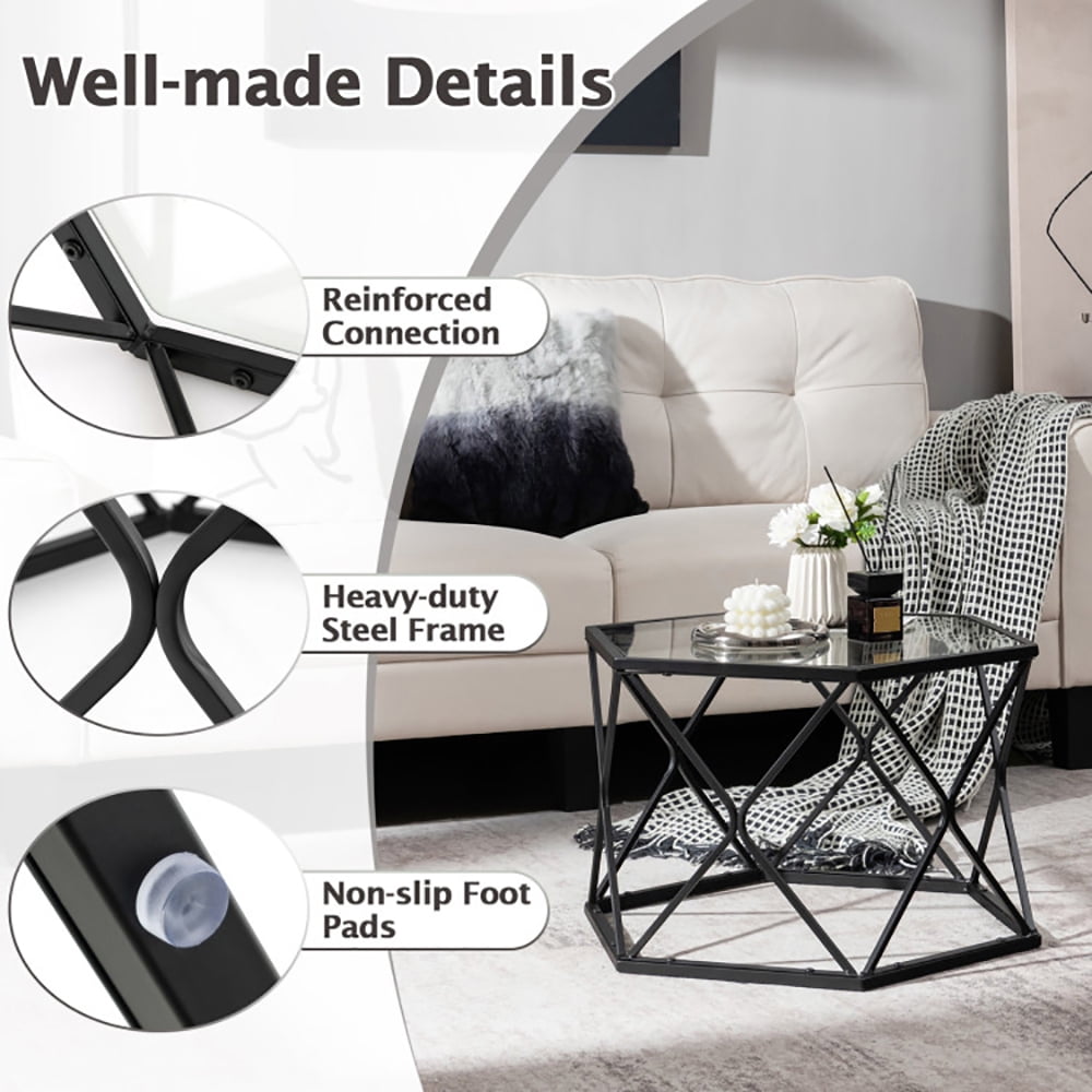 Finihen Coffee Table, Glass Coffee Table, Modern Accent Geometric Glass Coffee Table, for Living Room, Reception Room, Black Finihen Coffee Table, Glass Coffee Table, Modern Accent Geometric Glass Coffee Table, for Living Room, Reception Room, Black