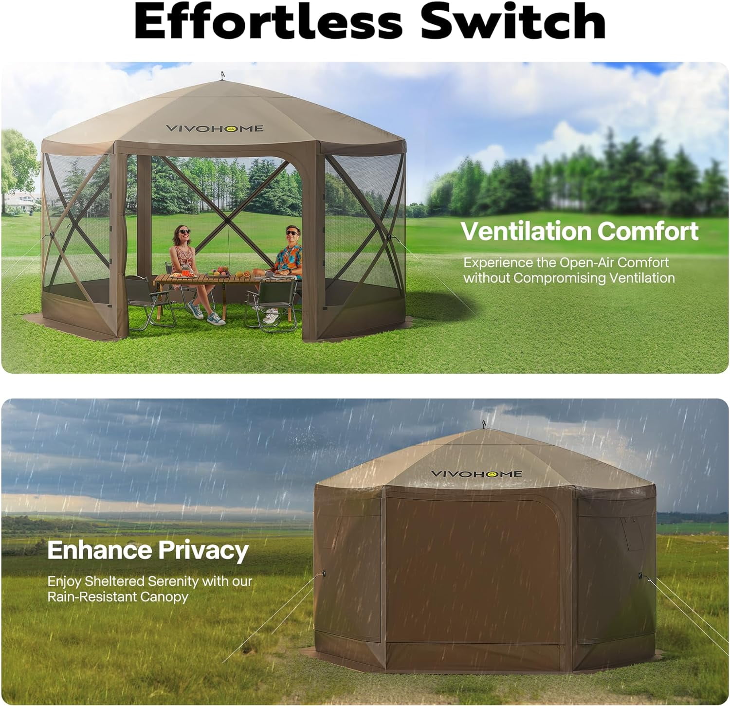 SPECSTAR 10' x 10' Pop-Up Camping Gazebo Tent, 6-Sided Instant Setup Canopy Shelter with Wind Panels, Mosquito Netting