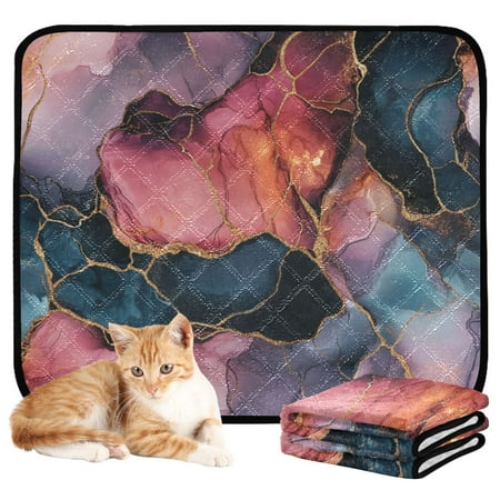 Qxltty Pink Gilt Marbles Cat litter Pads Pet Set of 3 Diaper Mats Center Anti-leakage Layer Absorbent Soft and Comfortable