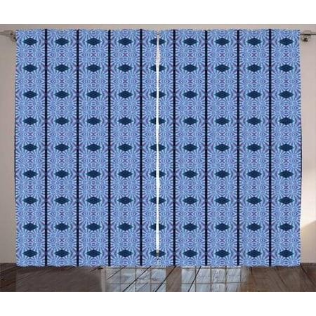Teal And Grey Striped Curtains Psychedelic Curtains 2 Panels Set, Kaleidoscopic Pattern with Vertical Stripes and Rhombuses, Window Drapes for Living Room Bedroom, 108W X 63L Inches, Dark Teal Purple Grey Pale Blue, by Ambesonne ()