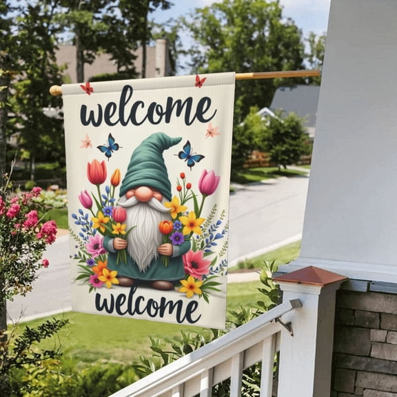 Garden Flag 12X18 Inch Double Sided Spring Gnome Colorful Flower Watercolor Yard Outdoor Flag House Holiday Outside Decoration