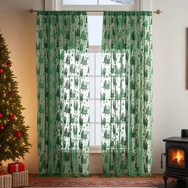 Cortinas Navideñas para Ventana (2 Unidades, 140 X 100 Cm, Poliéster Rojo y Verde) | Decoraciones Festivas | Tejido Suave y Duradero | Fácil Instalación | Decoración Navideña Multiusos para El Hogar