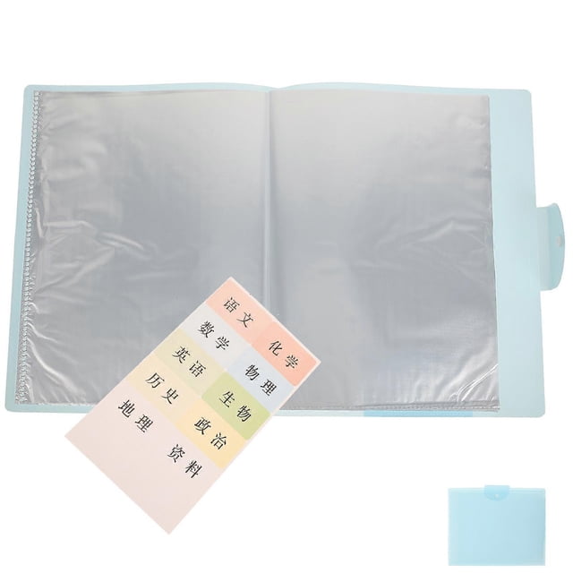 Blue Transparent Storage Bags for Test Papers and Bills Portable Folder A3 Size