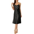 thumbnail image 2 of INSPIRE CHIC Women's Satin Nightdress Sleeveless Backless Slit Silky Midi Nightgown S Black, 2 of 6