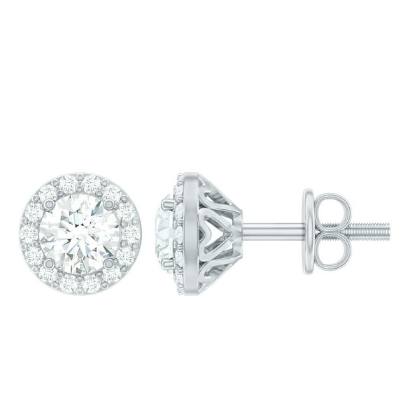 Rosec Jewels Lab Grown Diamond Halo Earrings - Round Studs Earrings for Women - EF-VS Quality - Ready to Gift, 925 Sterling Silver