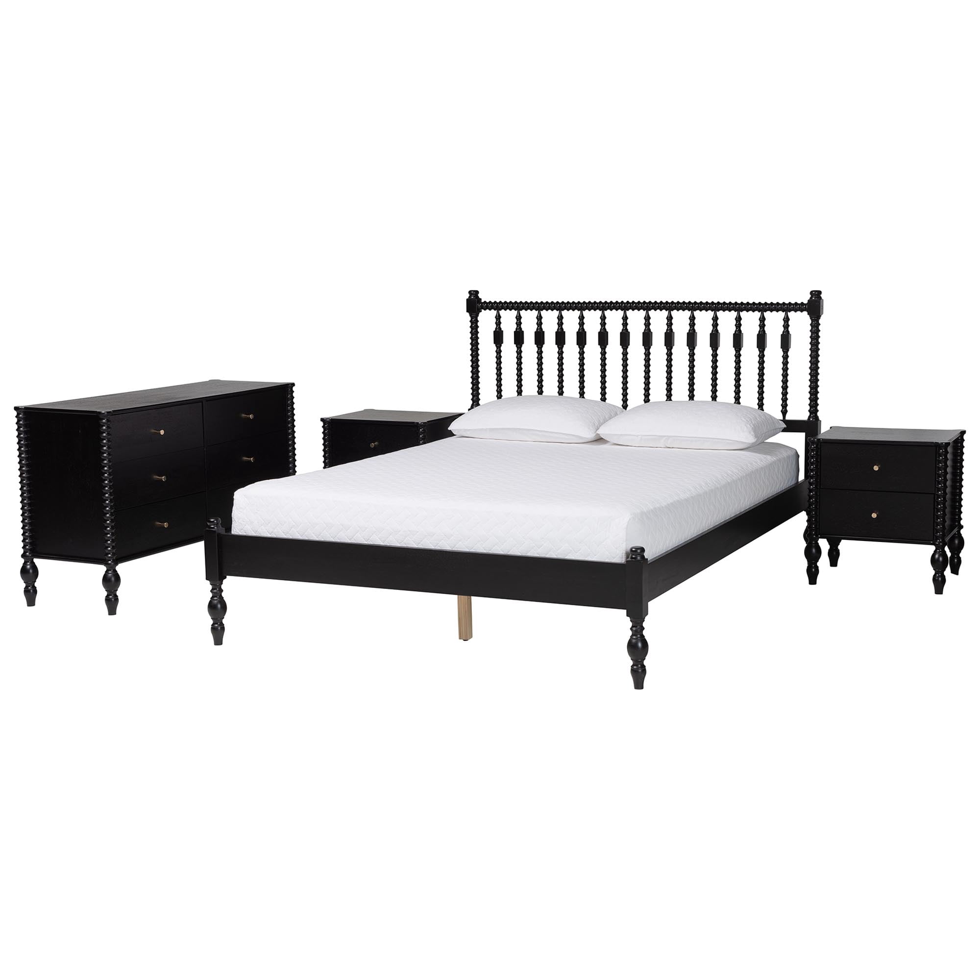 Baxton Studio Callison Farmhouse Bedroom Set, Full, 4-Piece, Black