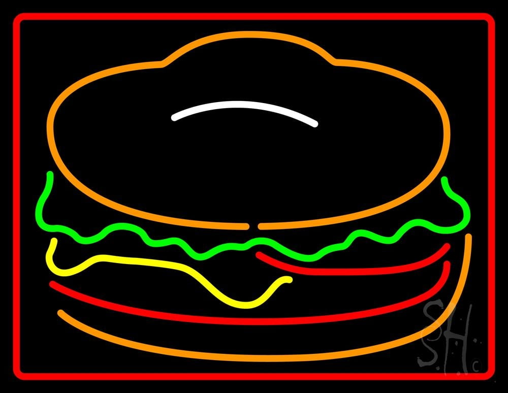 Red Green Burger Logo With Border LED Neon Sign 24 x 31 - inches, Black ...
