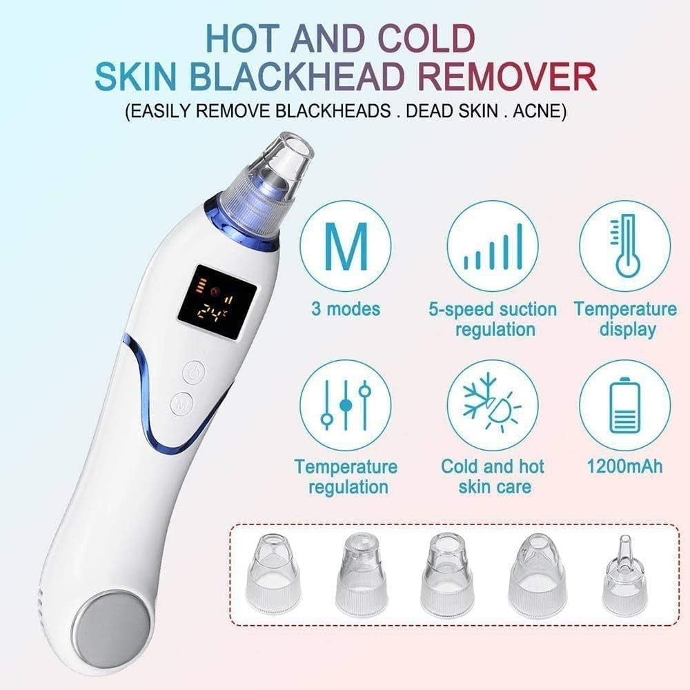 Blackhead Remover Vacuum Electric Blackhead Removal Tools Pore Cleaner Extractor Facial Cleaner SuctionTools, 5 Adjustable Suction Power, 5 Replacement Probes, USB Rechargeable，Safe, effective, painl