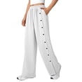 thumbnail image 7 of Bloomae Womens Wide Leg Linen Pants Summer Casual Button Decor Baggy Elastic High Waisted Palazzo Beach Vacation Slacks Trousers with Pockets White L, 7 of 7