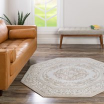 Unique Loom Hermitage Collection Area Rug - Malachite (5' 3" Octagon Snow White/Beige)