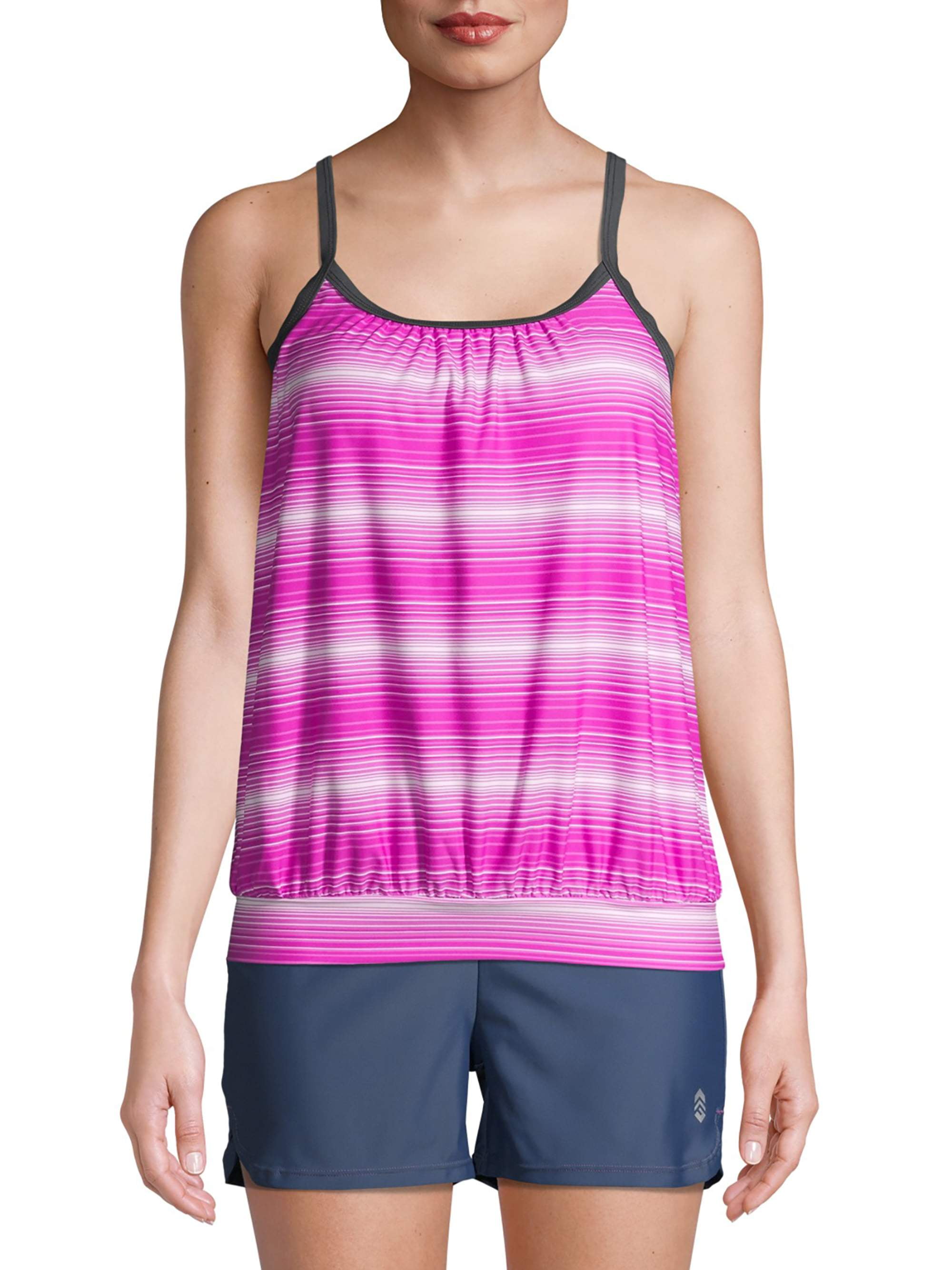Free Country Women's Ruched Side Colorblock Tankini Top Hot Pink NEW 