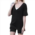 thumbnail image 3 of Conjunto de Dos Piezas para Mujer, Ropa de Verano 2025, Camisetas Extragrandes con Cuello en V, Pantalones Cortos Estilo Motero y Ropa Cómoda para Estar en Casa Negro L, 3 of 9