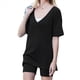 thumbnail image 3 of Conjunto de Dos Piezas para Mujer, Ropa de Verano 2025, Camisetas Extragrandes con Cuello en V, Pantalones Cortos Estilo Motero y Ropa Cómoda para Estar en Casa Negro M, 3 of 9
