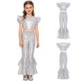 thumbnail image 2 of iiniim Girls Sequin Dance Outfit Hip Hop Jazz Crop Top and Pants Stage Performance Silver 12, 2 of 7