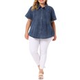 thumbnail image 2 of Unique Bargains Women's Plus Size Denim Jean Shirts Short Sleeve Button Down Tops 2X Denim Blue, 2 of 6