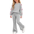 thumbnail image 3 of Kezqiaxn 2 Piece Winter Outfit for Girls Cute Bowknot Pullover Sweatshirt and Flared Pants Matching Sets Teen Girl Clothes Size 5-15, 3 of 8