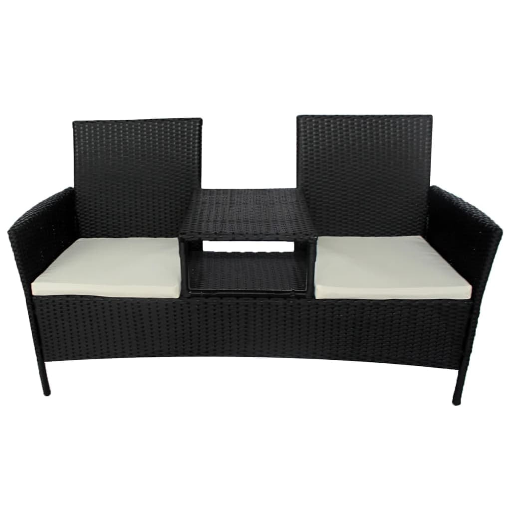 Clearance Garden Sofa with Tea Table, Rustic Wicker Bistro Set for Outdoor, Black