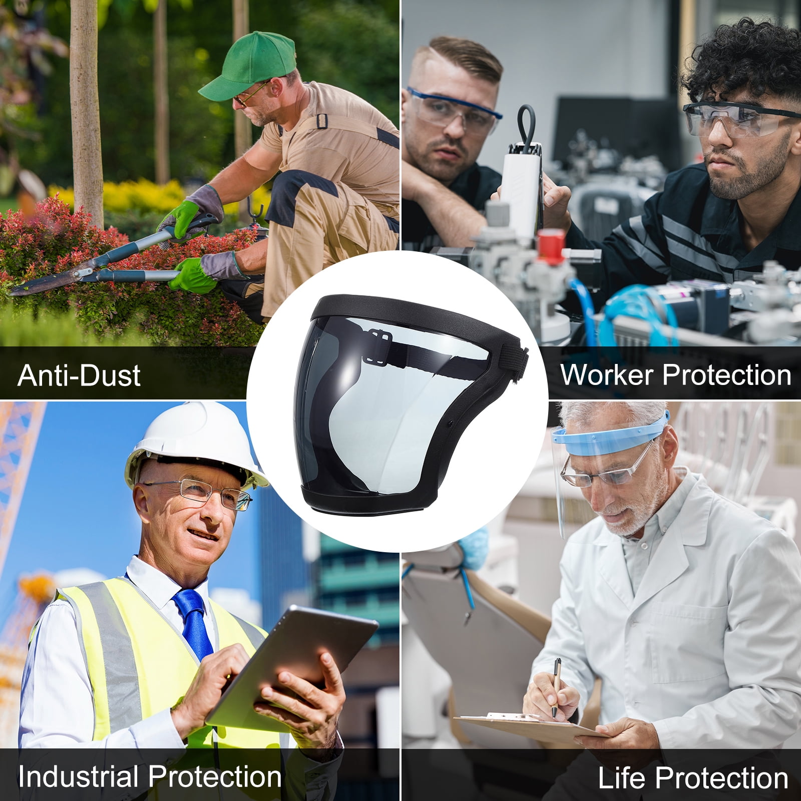 Uxcell Full Safety Face Shields, Anti Fogging Full Safety Face Protection Face Shields Grey