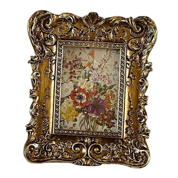 Marco de fotos de estilo europeo, portarretratos, artesanías de escritorio de pared, marco de fotos floral en relieve para restaurante, banquete,