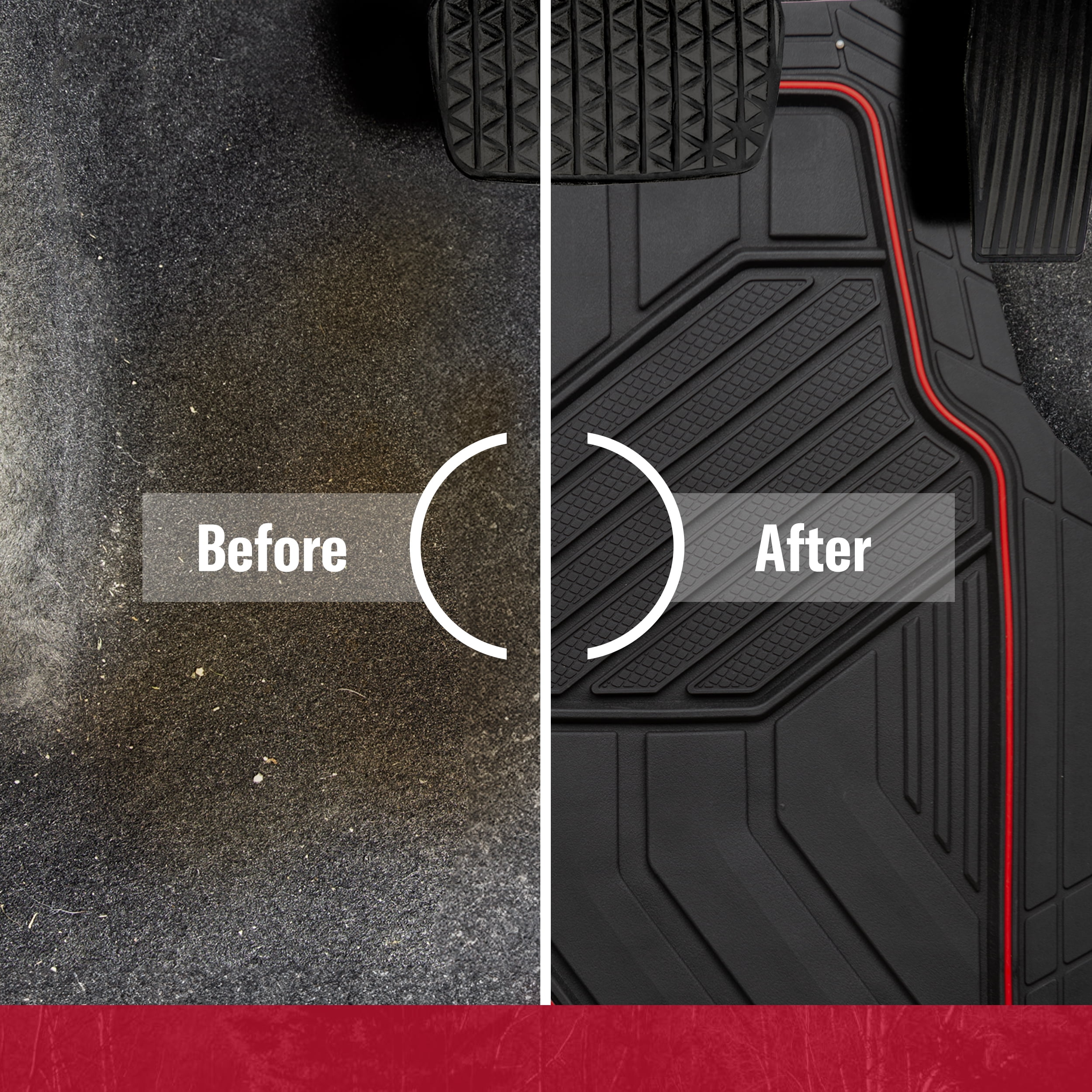 Genuine Dickies 3 Piece Durasport Black and Red Rubber Floor Mat, 80037WDC