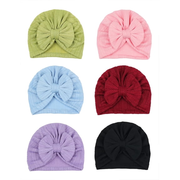 6 PCS Stretchy Baby Turban Hats, Baby Hat with Bows for Girls, Hospital Head Wrap Beanie, Baby Boys Caps, Toddler, Newborn, Infant Hat Unisex