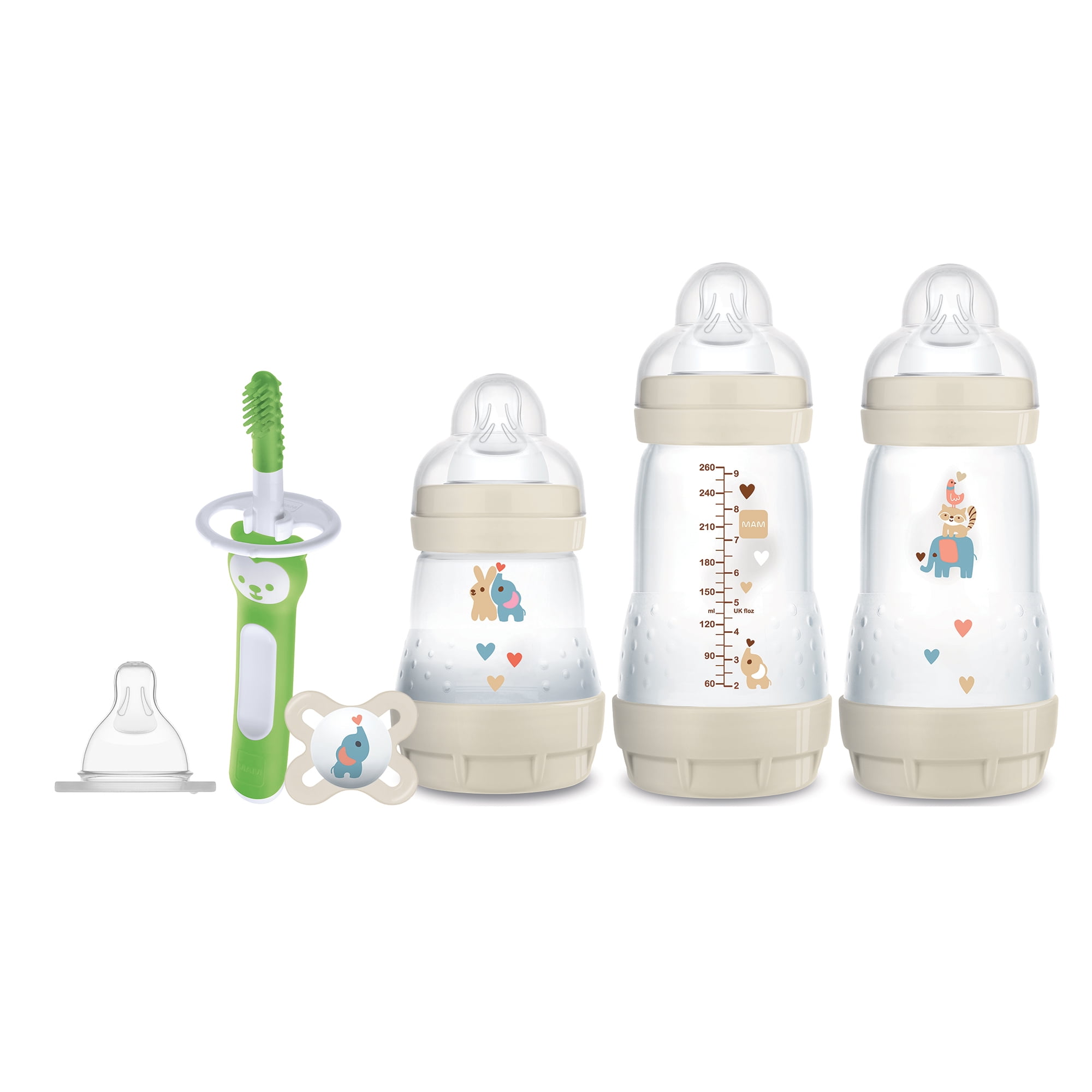 MAM Newborn Essentials Gift Set, Easy Start Anti-Colic Bottle, SkinSoft Silicone Nipple and Pacifier, Sterilizer Case, Massaging Baby Toothbrush and Gum Cleaner, Unisex, 0-3 Months (6-Count)