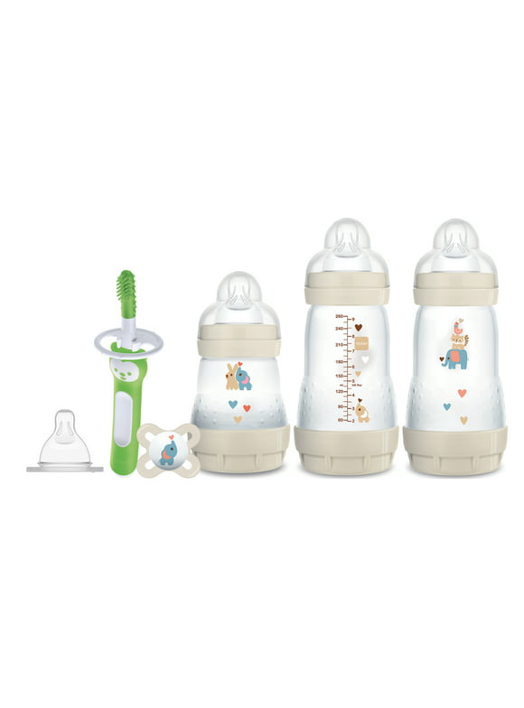 MAM Newborn Essentials Gift Set, Easy Start Anti-Colic Bottle, SkinSoft Silicone Nipple and Pacifier, Sterilizer Case, Massaging Baby Toothbrush and Gum Cleaner, Unisex, 0-3 Months (6-Count)