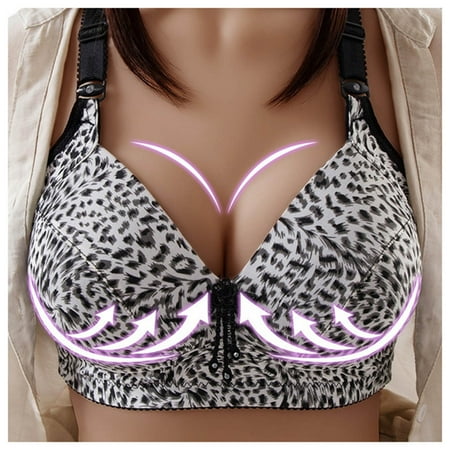 

wendunide lingerie for women Women Leopard-Print Front Buckles Underwear No Steel Ring Close Bra Black 38