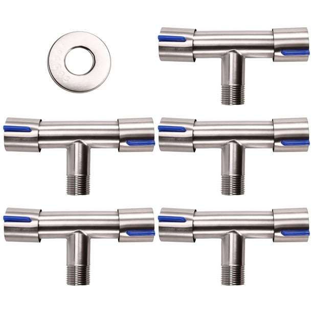 5 Piezas Control Dual 1 en 2 Salida Válvula de Ángulo de Inodoro para Baño Lavadora Grifo de Válvula de Ángulo de Bidé de Agua Dual