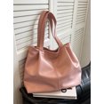 thumbnail image 6 of Pink PU High Capacity Tote Bag 2023 New Ladies Soft Leather Smooth Zipper Shoulder Bags Simple Versatile Commuter Class Handbag (black,(30cm, 6 of 6