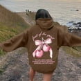 thumbnail image 2 of Oversize Hoodies for Women Trendy Cherry Letter Print Long Sleeve Hooded with Pocket Workout Sweatshirts Coffee, 2 of 5