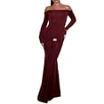 thumbnail image 1 of Vestido Unybwonn para mujer con hombros descubiertos, borgoña, fruncido, 1 of 7