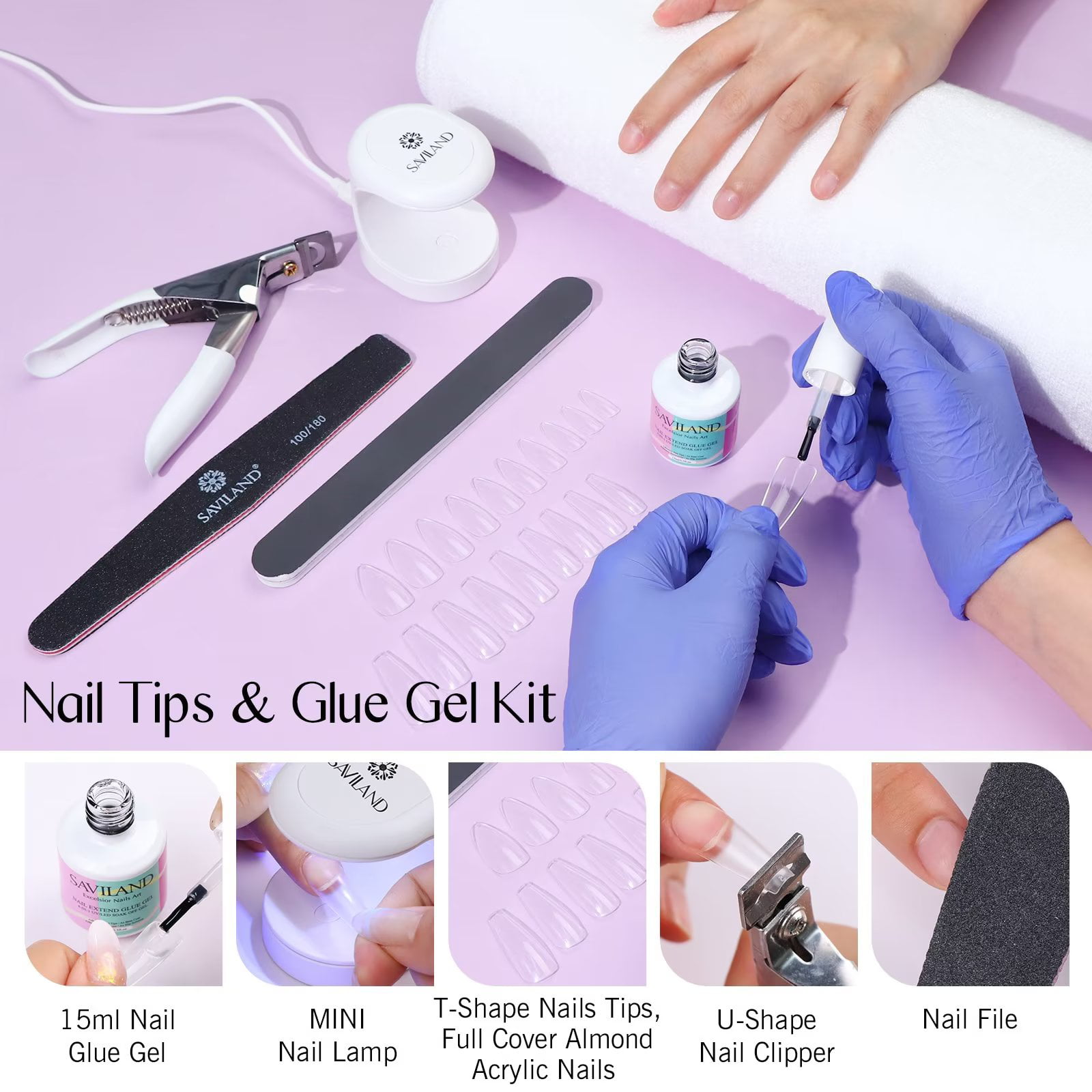 Saviland Gel x Nail Kit No Need File,Soft Gel Tips Nail Tip and Glue Gel