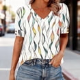 thumbnail image 2 of Women's Pleated Puff Sleeve Tops Summer V Neck Tunic Shirts Loose Curved Hem Blouses Dressy Casual S-2XL, 2 of 5