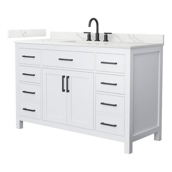 Beckett 54" White Single Vanity & Giotto Quartz Top (3-Hole) & Black Trim