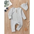thumbnail image 3 of Cenuakty Baby Boy Casual Jumpsuit Set Solid Color Ribbed Long Sleeve Romper and Beanie Hat for Infant Toddler, 3 of 8