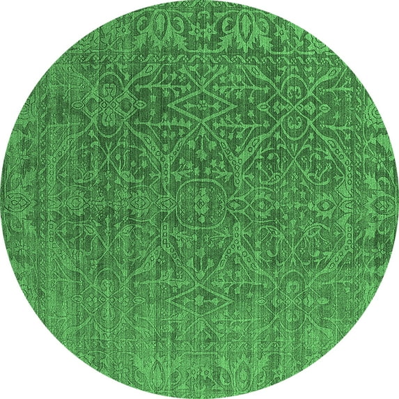 Ahgly Company Indoor Round Oriental Emerald Green Industrial Area Rugs, 4' Round