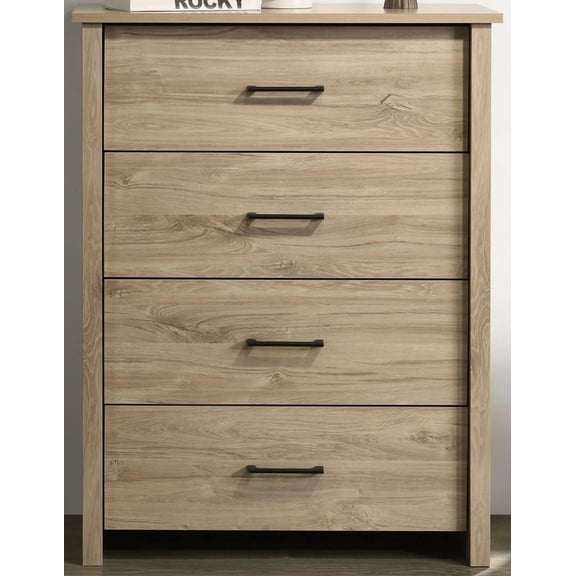 Nmkwnr 32"W 4 Drawer Dresser with Handle, Wood Storage Cabinet for Living Room, Bedroom, Light Brown