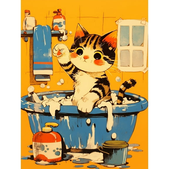 Paint by Numbers for Adults Kids Beginner Bubble Cat Bath DIY Acrylic Painting by Numbers Kits with Brushes Acrylic Pigment Home Decoration Gifts 16 x 20 inch
