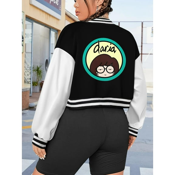 Women's Baseball Jacket Daria Cartoon Graphic Hoodie Tee Gift for 90s TV Show Fans Comfortable Crew Neck Summer Top fashion Y2K Aesthetic Plus Size Varsity Jacket